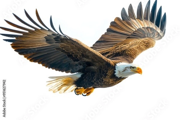 Fototapeta bald eagle in flight on a white background