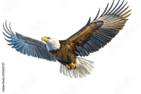 Fototapeta bald eagle in flight on a white background