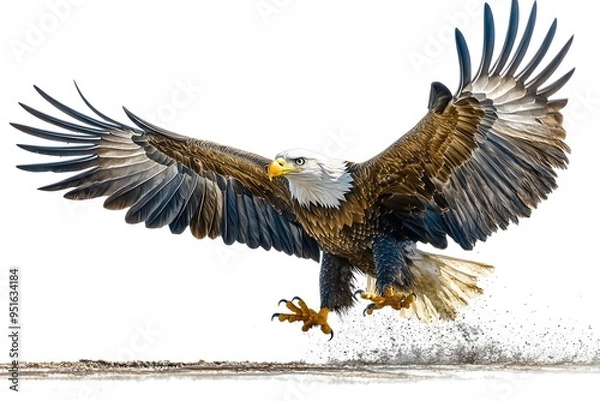Fototapeta bald eagle in flight on a white background