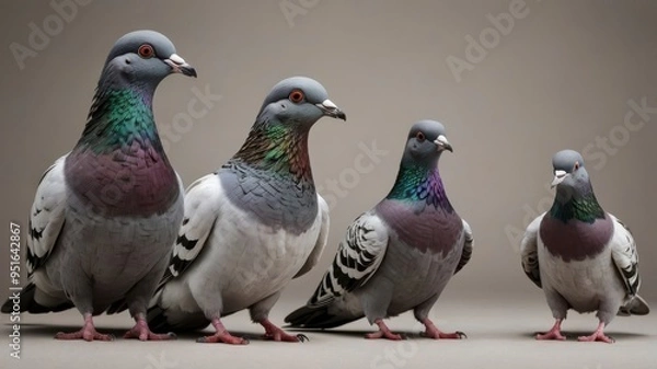Obraz Pigeon bundle standing, portrait, and flying, isolated 