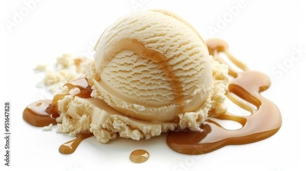 Obraz Scoop of creamy vanilla ice cream with caramel drizzle