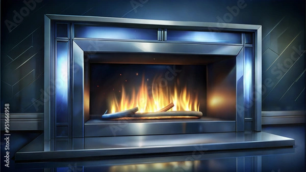 Fototapeta Modern minimalist fireplace with flames, elegant design for contemporary interiors