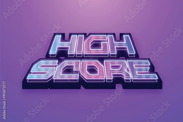 Fototapeta Neon 'HIGH SCORE' Sign with Purple Background, Retro Gaming