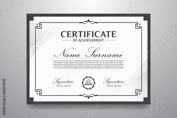 Fototapeta Black and White Certificate of Achievement Template Design