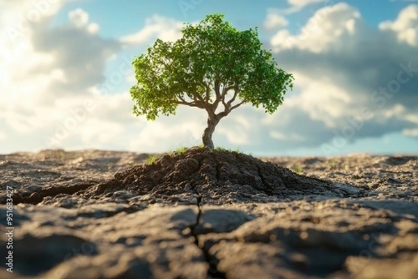 Fototapeta World Environment Day 2025 concept - Land restoration, desertification and drought resilience, 3d tree background. Ecology concept. with generative ai