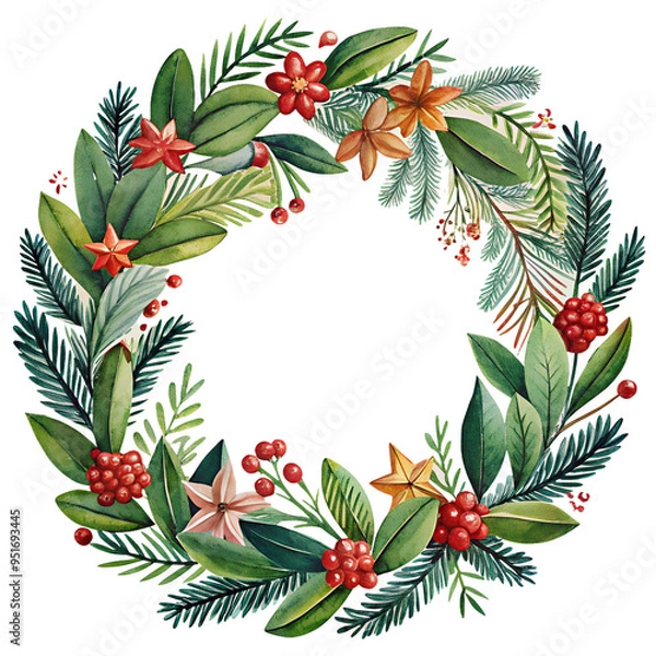 Fototapeta Сhristmas wreath pattern plant with branches