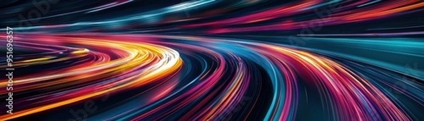 Fototapeta A vibrant composition of colorful light trails depicting speed and motion in an abstract style.