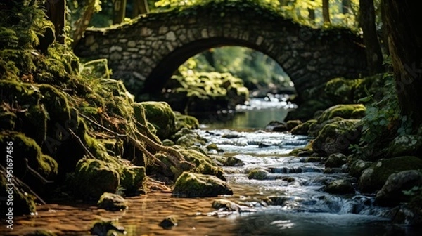 Fototapeta beautiful view of greenery and a bridge