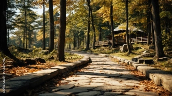 Obraz beautiful wooden pathway going the breathtaking