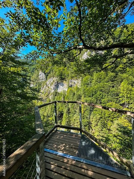 Fototapeta bridge in the forest, view to head of Juraj Jánošík in Liptov in Kvačianska dolina