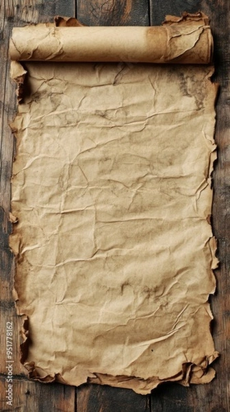 Fototapeta Old rolled paper background. An ancient parchment scroll resting featuring vintage texture