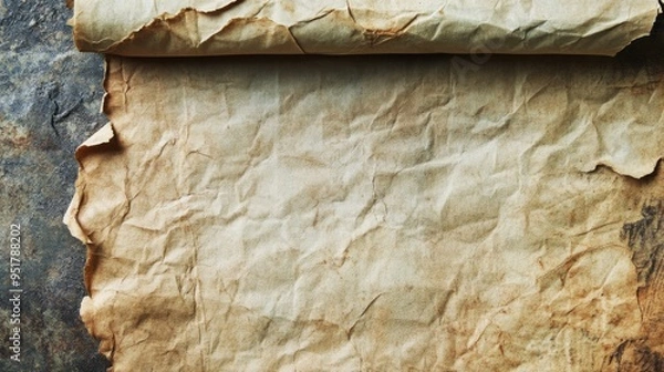 Fototapeta Old Rolled Paper Background. Aged Scroll Positioned Texture Perfect for Historical or Artistic Use