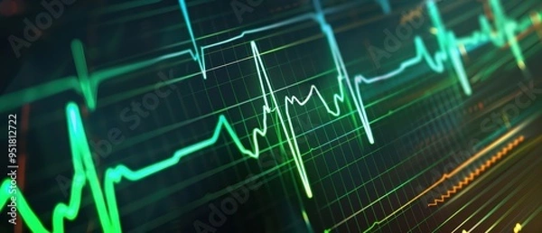 Fototapeta Abstract image of a heartbeat monitor displaying vital signs and waveforms in vibrant colors, representing health and technology.