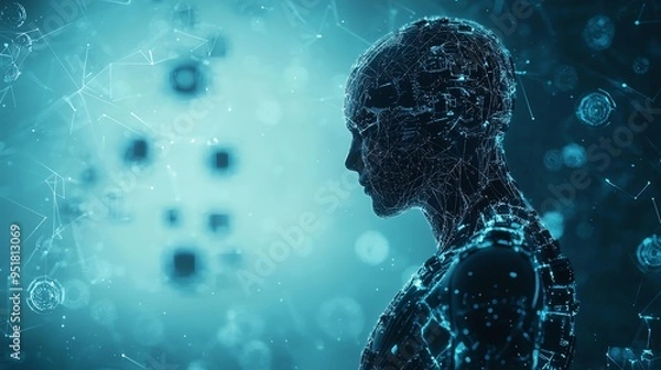 Fototapeta Cybernetic systems integrated with biomechanics, showcasing the intersection of human biology and cybernetic technology