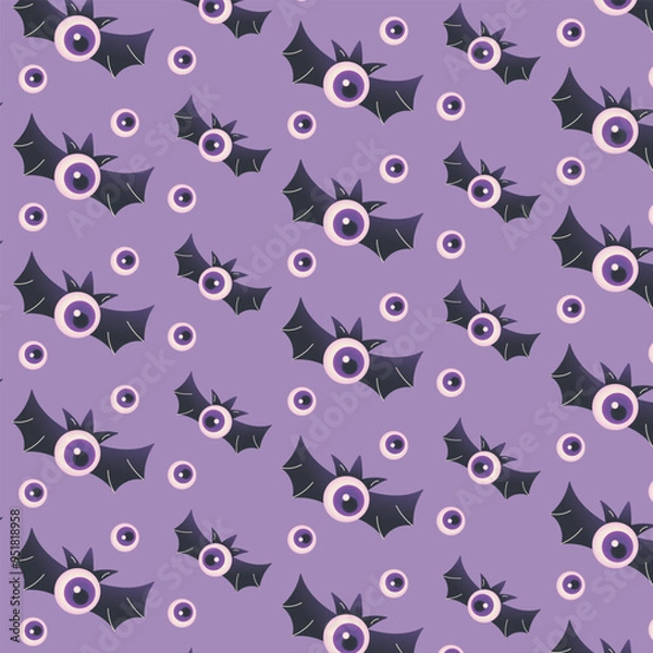 Fototapeta A pattern with flying eyes and bat wings for Halloween