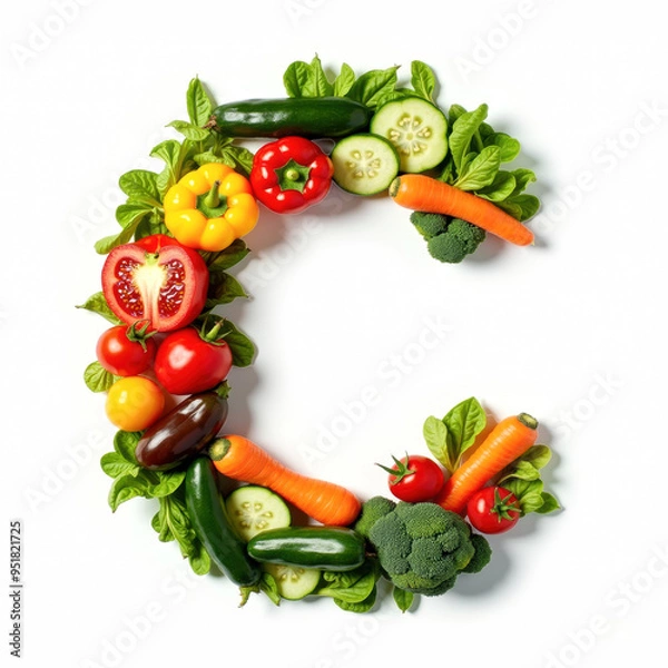 Fototapeta Vegetable Alphabet C, Letters made from fresh vegetables. Generative AI
