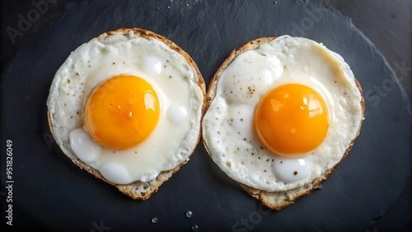 Obraz fried eggs with pepper on dark background