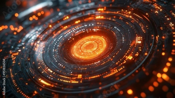 Obraz quantum computer core swirling data streams holographic user interface nanobot maintenance drones glimpses of parallel realities sleek futuristic design