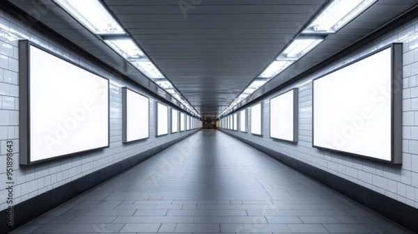 Fototapeta Blank Billboards in Subway Tunnel.