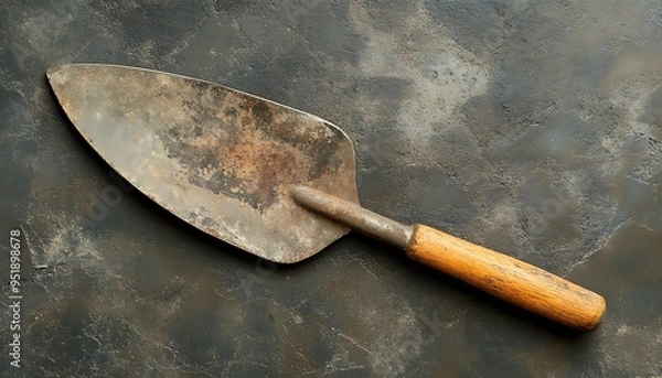 Obraz Rusty Hand Trowel with Wooden Handle on a Rough Surface