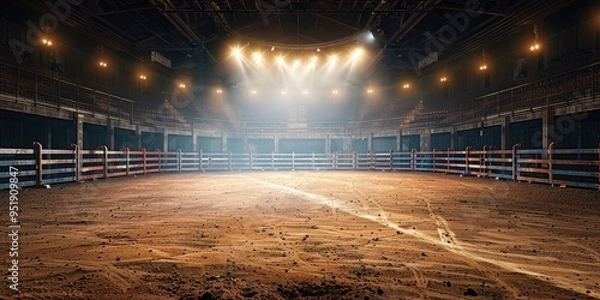 Obraz Illuminated rodeo arena with empty bleachers showcasing the anticipation of an upcoming performance