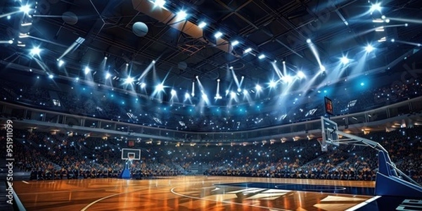 Obraz A vibrant basketball arena filled with excited fans and bright floodlights, ready for the big game night atmosphere