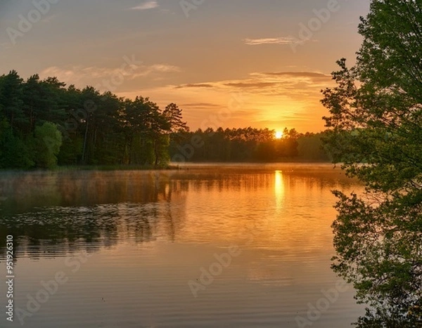 Fototapeta sunset over the river
