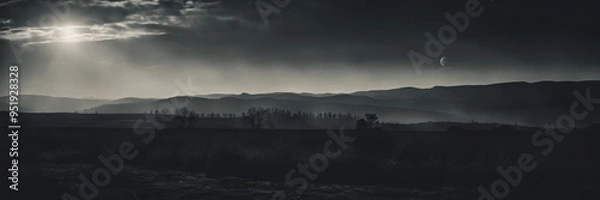 Fototapeta Dark and Serene Landscape with a Crescent Moon