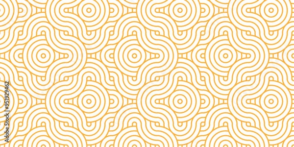 Fototapeta Abstract geometric wave pattern with circles fabric curl Transparent vector backdrop. Seamless overlapping pattern with wave line circle brown composed by round retro background.