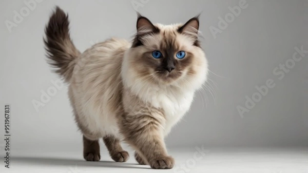Obraz Ragdoll cat walking isolated on white background 