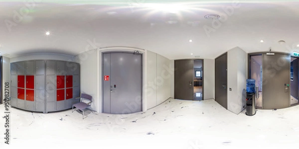 Fototapeta Network servers in a data center. Tier III carrier neutral data center. Lockers. 360 degrees panorama	