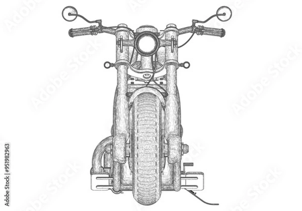 Obraz Black motorcycle on a white background. Unique design.  
Pencil drawing.