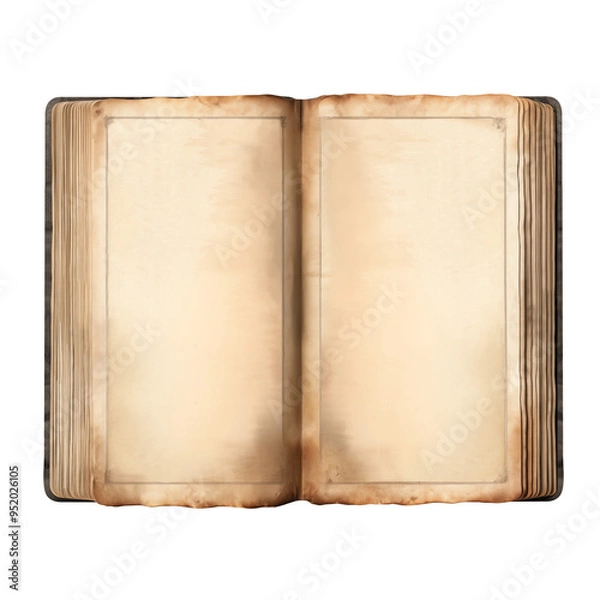 Fototapeta Open ancient book with blank pages, isolated on white background. Generative AI. 