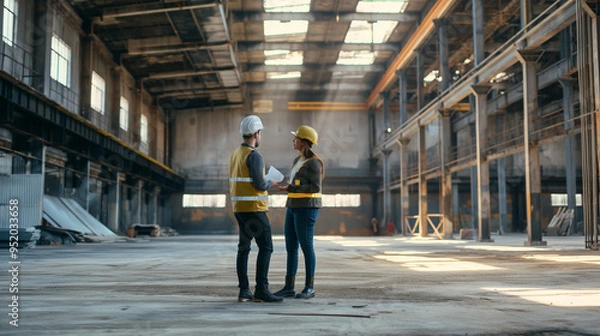 Obraz Architects Planning Renovation of Industrial Warehouse into Modern Urban Office Space