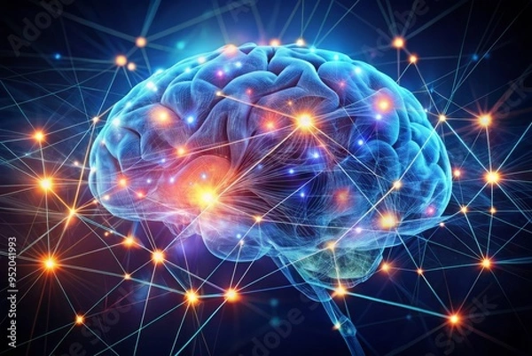 Fototapeta A stylized illustration of a brain with glowing neural networks