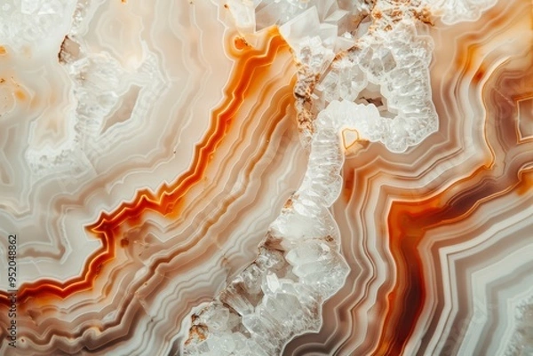 Obraz Close-up of an agate slice with captivating patterns and a blend of warm, rich colors, showcasing the natural beauty of minerals.