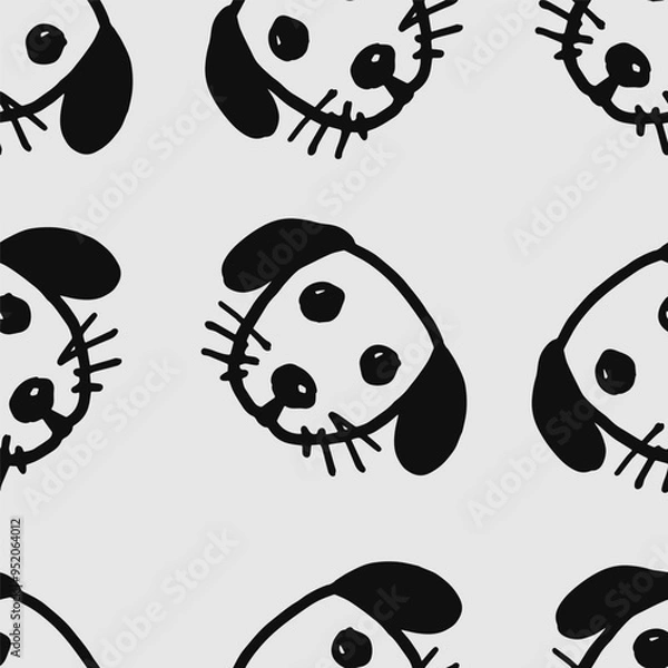 Obraz Seamless vector pattern with cute draw fluffy dogs. Simple doodle style. Grid