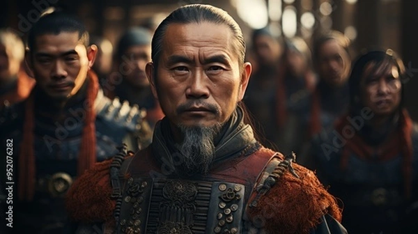 Fototapeta Chinese nobles wearing ancient Chinese ornaments in Chinese palaces, created with AI