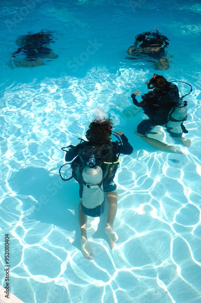 Obraz Divers are diving in a pool