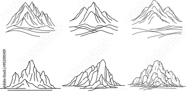 Fototapeta Mountain and Grapes Vector Bundle Silhouette, Logo, and Line Art Collection.