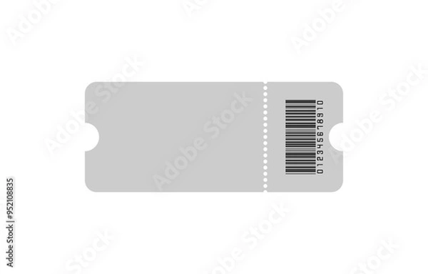 Fototapeta Blank Gray ticket with barcode, isolated vector templates with copy space on white background