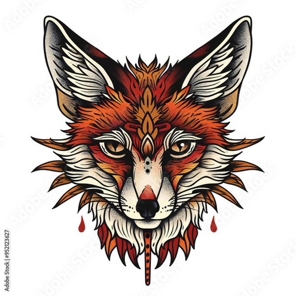Fototapeta Fox head very simple traditional tattoo flash styles illustration