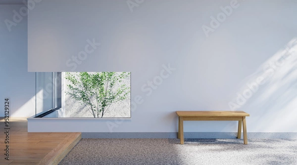 Fototapeta 広い土間とベンチ　中庭が見える和風の玄関