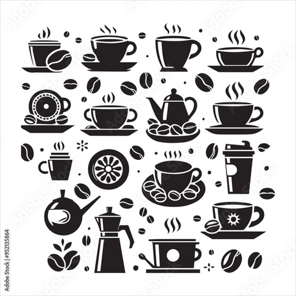 Obraz Coffee Beans Black silhouette vector in white background 