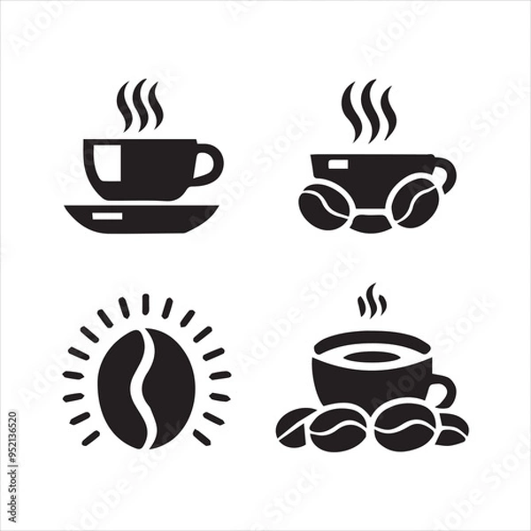 Obraz Print Coffee Beans Black silhouette vector in white background 
