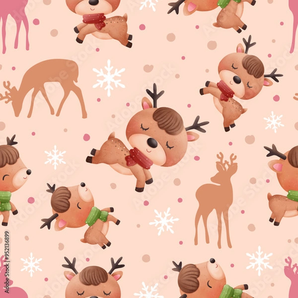 Fototapeta Joyful Winter and Christmas Seamless Pattern