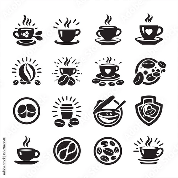 Obraz Print Coffee Beans Black silhouette vector in white background 
