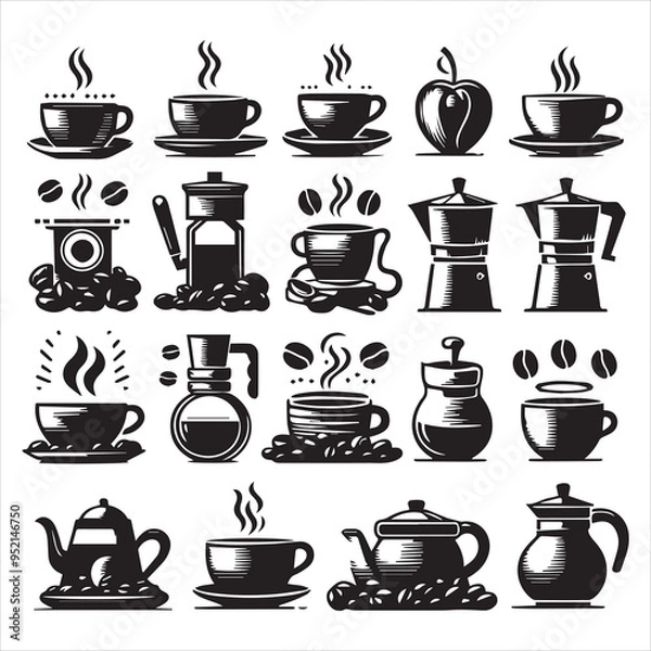 Fototapeta Print Coffee Beans Black silhouette vector in white background 
