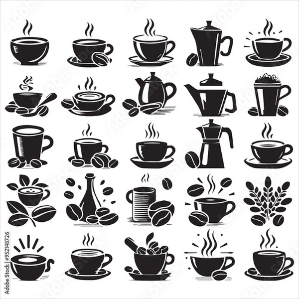 Fototapeta Print Coffee Beans Black silhouette vector in white background 
