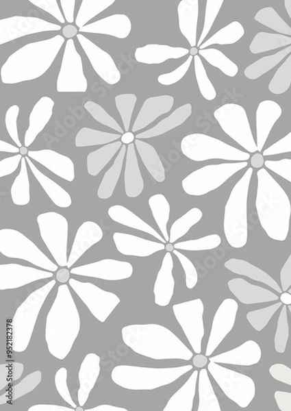 Obraz 70s 60s Retro geometric, flowers, waves, text black and white colors background, Modern monochrome Digital Paper, Seventies Hippie  Groovy Background, Wall Poster background print